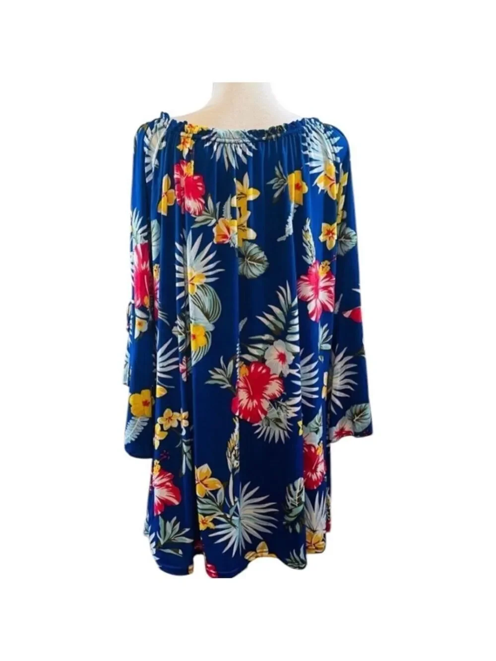 Floral Boho Tunic Dress Size 2X Blue Floral